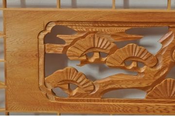 ビンテージ建具　松・鷲　彫刻と組子細工の組み合わせが美しい欄間2枚セット(明り取り、明かり取り、ランマ、ヴィンテージ)(R-076334)
