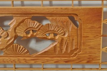 ビンテージ建具　松・鷲　彫刻と組子細工の組み合わせが美しい欄間2枚セット(明り取り、明かり取り、ランマ、ヴィンテージ)(R-076334)