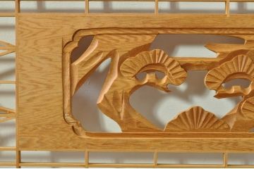 ビンテージ建具　松・鷲　彫刻と組子細工の組み合わせが美しい欄間2枚セット(明り取り、明かり取り、ランマ、ヴィンテージ)(R-076334)