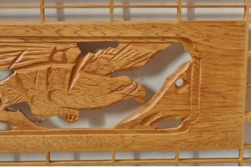 ビンテージ建具　松・鷲　彫刻と組子細工の組み合わせが美しい欄間2枚セット(明り取り、明かり取り、ランマ、ヴィンテージ)(R-076334)