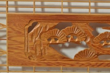 ビンテージ建具　松・鷲　彫刻と組子細工の組み合わせが美しい欄間2枚セット(明り取り、明かり取り、ランマ、ヴィンテージ)(R-076334)