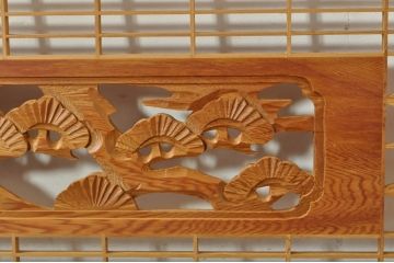 ビンテージ建具　松・鷲　彫刻と組子細工の組み合わせが美しい欄間2枚セット(明り取り、明かり取り、ランマ、ヴィンテージ)(R-076334)
