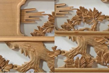 アンティーク建具　和の雰囲気を高める松と鷹の彫刻欄間2枚セット(明り取り、明かり取り)(R-076335)