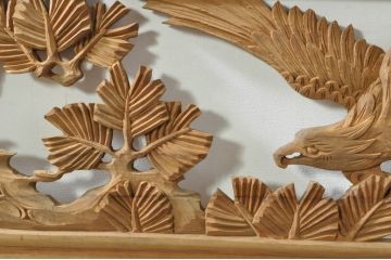 アンティーク建具　和の雰囲気を高める松と鷹の彫刻欄間2枚セット(明り取り、明かり取り)(R-076335)