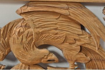 アンティーク建具　和の雰囲気を高める松と鷹の彫刻欄間2枚セット(明り取り、明かり取り)(R-076335)