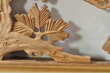 アンティーク建具　和の雰囲気を高める松と鷹の彫刻欄間2枚セット(明り取り、明かり取り)(R-076335)