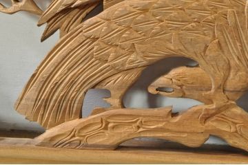 アンティーク建具　和の雰囲気を高める松と鷹の彫刻欄間2枚セット(明り取り、明かり取り)(R-076335)