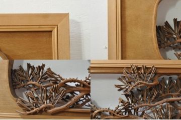 アンティーク建具　井波彫刻　秀山之作　力強い松の図柄が美しい彫刻欄間2枚セット(明り取り、明かり取り)(R-076336)