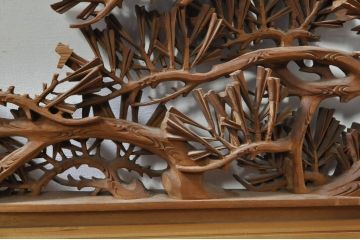アンティーク建具　井波彫刻　秀山之作　力強い松の図柄が美しい彫刻欄間2枚セット(明り取り、明かり取り)(R-076336)
