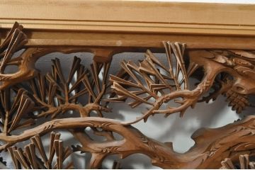 アンティーク建具　井波彫刻　秀山之作　力強い松の図柄が美しい彫刻欄間2枚セット(明り取り、明かり取り)(R-076336)
