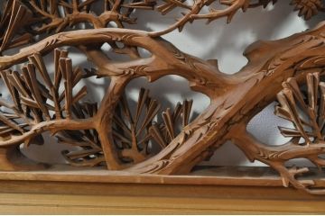 アンティーク建具　井波彫刻　秀山之作　力強い松の図柄が美しい彫刻欄間2枚セット(明り取り、明かり取り)(R-076336)