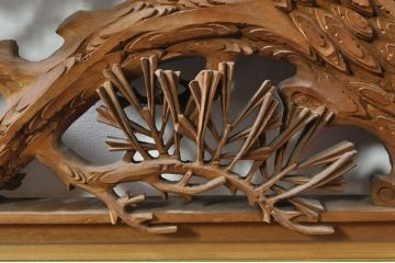 アンティーク建具　井波彫刻　秀山之作　力強い松の図柄が美しい彫刻欄間2枚セット(明り取り、明かり取り)(R-076336)