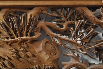 アンティーク建具　井波彫刻　秀山之作　力強い松の図柄が美しい彫刻欄間2枚セット(明り取り、明かり取り)(R-076336)