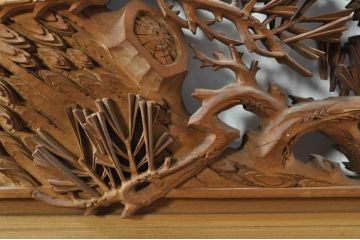 アンティーク建具　井波彫刻　秀山之作　力強い松の図柄が美しい彫刻欄間2枚セット(明り取り、明かり取り)(R-076336)