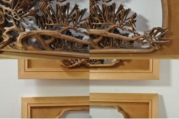 アンティーク建具　井波彫刻　秀山之作　力強い松の図柄が美しい彫刻欄間2枚セット(明り取り、明かり取り)(R-076336)