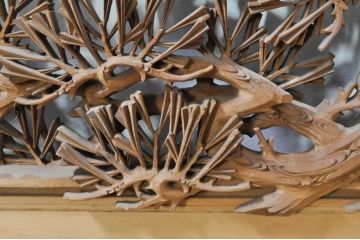 アンティーク建具　井波彫刻　秀山之作　力強い松の図柄が美しい彫刻欄間2枚セット(明り取り、明かり取り)(R-076336)