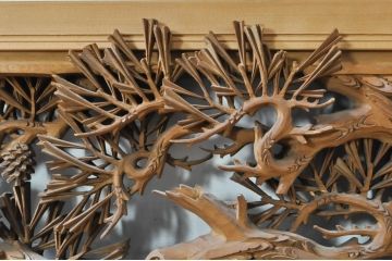 アンティーク建具　井波彫刻　秀山之作　力強い松の図柄が美しい彫刻欄間2枚セット(明り取り、明かり取り)(R-076336)