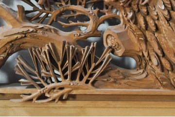 アンティーク建具　井波彫刻　秀山之作　力強い松の図柄が美しい彫刻欄間2枚セット(明り取り、明かり取り)(R-076336)