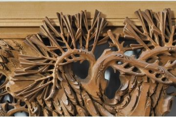 アンティーク建具　井波彫刻　秀山之作　力強い松の図柄が美しい彫刻欄間2枚セット(明り取り、明かり取り)(R-076336)