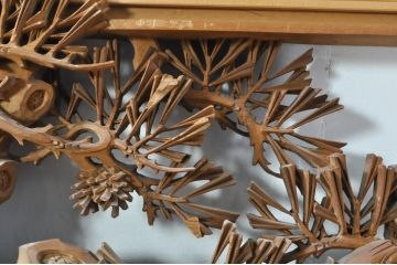 アンティーク建具　井波彫刻　秀山之作　力強い松の図柄が美しい彫刻欄間2枚セット(明り取り、明かり取り)(R-076336)