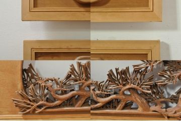 アンティーク建具　井波彫刻　秀山之作　力強い松の図柄が美しい彫刻欄間2枚セット(明り取り、明かり取り)(R-076336)