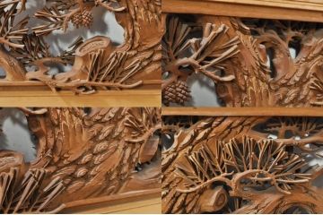 アンティーク建具　井波彫刻　秀山之作　力強い松の図柄が美しい彫刻欄間2枚セット(明り取り、明かり取り)(R-076336)