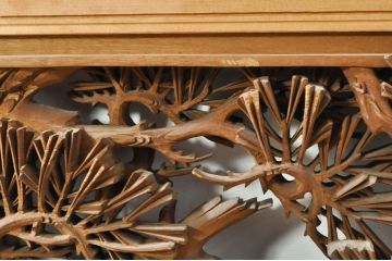 アンティーク建具　井波彫刻　秀山之作　力強い松の図柄が美しい彫刻欄間2枚セット(明り取り、明かり取り)(R-076336)