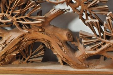 アンティーク建具　井波彫刻　秀山之作　力強い松の図柄が美しい彫刻欄間2枚セット(明り取り、明かり取り)(R-076336)