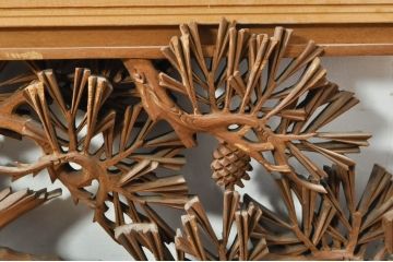 アンティーク建具　井波彫刻　秀山之作　力強い松の図柄が美しい彫刻欄間2枚セット(明り取り、明かり取り)(R-076336)
