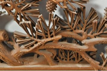 アンティーク建具　井波彫刻　秀山之作　力強い松の図柄が美しい彫刻欄間2枚セット(明り取り、明かり取り)(R-076336)