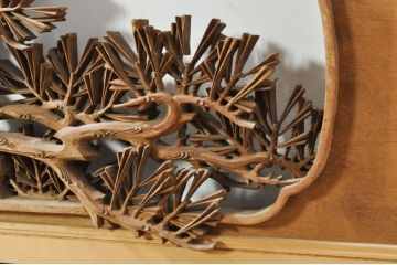 アンティーク建具　井波彫刻　秀山之作　力強い松の図柄が美しい彫刻欄間2枚セット(明り取り、明かり取り)(R-076336)