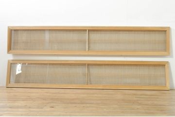 ビンテージ建具　両面ガラス　繊細な格子が目を惹く筬欄間2枚セット(明り取り、明かり取り、オサランマ、おさらんま、格子欄間、ヴィンテージ)(R-076337)