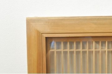 ビンテージ建具　両面ガラス　繊細な格子が目を惹く筬欄間2枚セット(明り取り、明かり取り、オサランマ、おさらんま、格子欄間、ヴィンテージ)(R-076337)