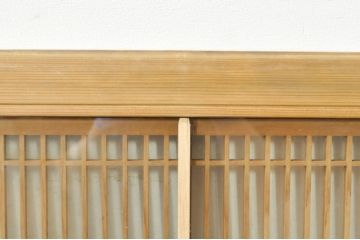 ビンテージ建具　両面ガラス　繊細な格子が目を惹く筬欄間2枚セット(明り取り、明かり取り、オサランマ、おさらんま、格子欄間、ヴィンテージ)(R-076337)