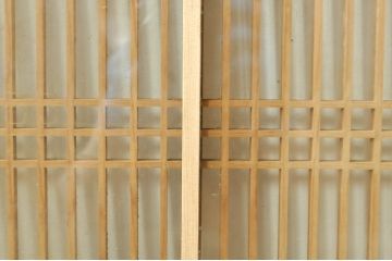 ビンテージ建具　両面ガラス　繊細な格子が目を惹く筬欄間2枚セット(明り取り、明かり取り、オサランマ、おさらんま、格子欄間、ヴィンテージ)(R-076337)