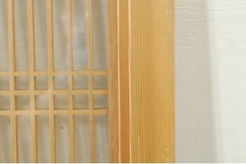 ビンテージ建具　両面ガラス　繊細な格子が目を惹く筬欄間2枚セット(明り取り、明かり取り、オサランマ、おさらんま、格子欄間、ヴィンテージ)(R-076337)