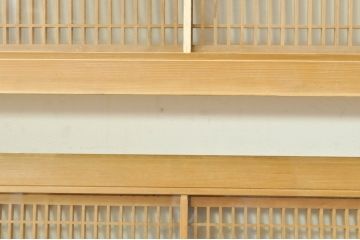 ビンテージ建具　両面ガラス　繊細な格子が目を惹く筬欄間2枚セット(明り取り、明かり取り、オサランマ、おさらんま、格子欄間、ヴィンテージ)(R-076337)