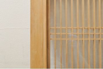 ビンテージ建具　両面ガラス　繊細な格子が目を惹く筬欄間2枚セット(明り取り、明かり取り、オサランマ、おさらんま、格子欄間、ヴィンテージ)(R-076337)