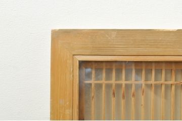 ビンテージ建具　両面ガラス　繊細な格子が目を惹く筬欄間2枚セット(明り取り、明かり取り、オサランマ、おさらんま、格子欄間、ヴィンテージ)(R-076337)