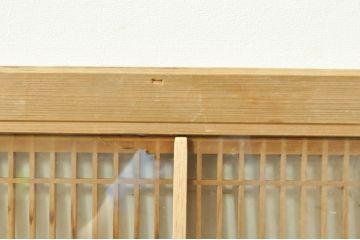 ビンテージ建具　両面ガラス　繊細な格子が目を惹く筬欄間2枚セット(明り取り、明かり取り、オサランマ、おさらんま、格子欄間、ヴィンテージ)(R-076337)