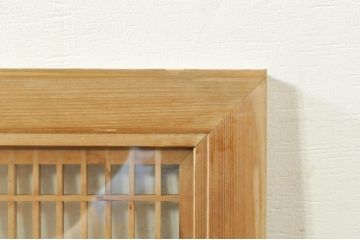 ビンテージ建具　両面ガラス　繊細な格子が目を惹く筬欄間2枚セット(明り取り、明かり取り、オサランマ、おさらんま、格子欄間、ヴィンテージ)(R-076337)