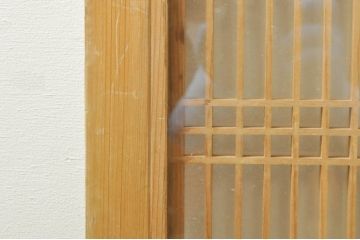 ビンテージ建具　両面ガラス　繊細な格子が目を惹く筬欄間2枚セット(明り取り、明かり取り、オサランマ、おさらんま、格子欄間、ヴィンテージ)(R-076337)