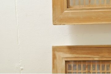 ビンテージ建具　両面ガラス　繊細な格子が目を惹く筬欄間2枚セット(明り取り、明かり取り、オサランマ、おさらんま、格子欄間、ヴィンテージ)(R-076337)