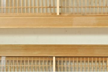 ビンテージ建具　両面ガラス　繊細な格子が目を惹く筬欄間2枚セット(明り取り、明かり取り、オサランマ、おさらんま、格子欄間、ヴィンテージ)(R-076337)