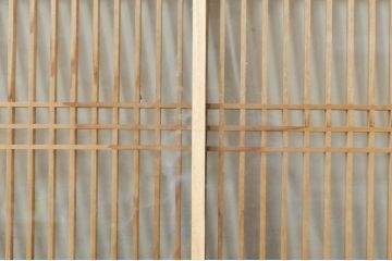 ビンテージ建具　両面ガラス　繊細な格子が目を惹く筬欄間2枚セット(明り取り、明かり取り、オサランマ、おさらんま、格子欄間、ヴィンテージ)(R-076337)