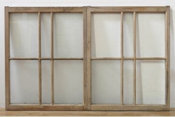 アンティーク建具　レトロ空間におすすめ!素朴な木味が魅力的なガラス窓2枚セット(引き戸、ガラス戸)(R-076339)