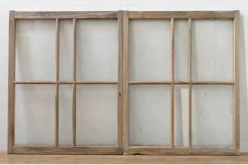 アンティーク建具　レトロ空間におすすめ!素朴な木味が魅力的なガラス窓2枚セット(引き戸、ガラス戸)(R-076340)