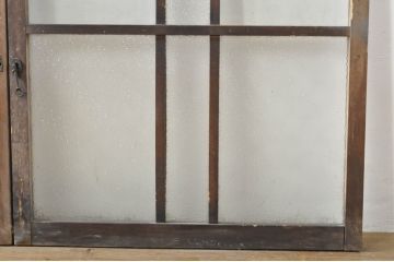 アンティーク建具　レトロ空間におすすめ!素朴な木味が魅力的なガラス窓2枚セット(引き戸、ガラス戸)(R-076340)