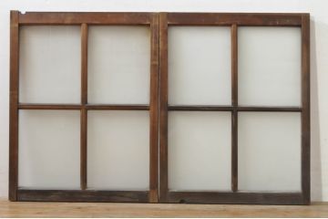 アンティーク建具　古い木味が魅力的なガラス窓2枚セット(引き戸、ガラス戸)(R-076341)