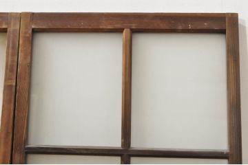 アンティーク建具　古い木味が魅力的なガラス窓2枚セット(引き戸、ガラス戸)(R-076341)